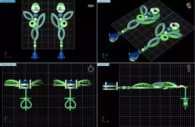 Floral Design Drop Earrings With Diamonds