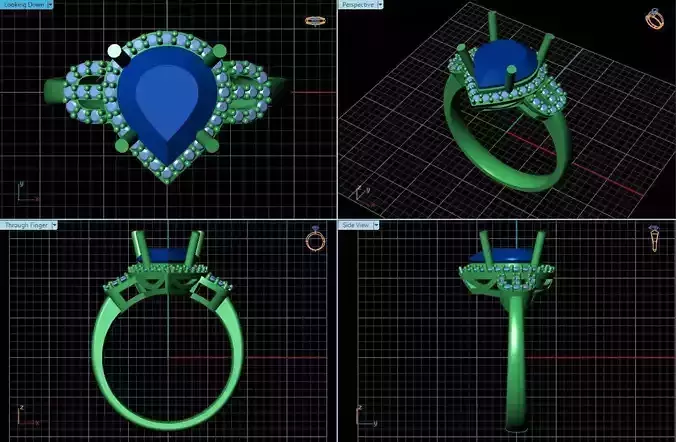 Drop Shaped Halo Ring With Diamonds 3D print model