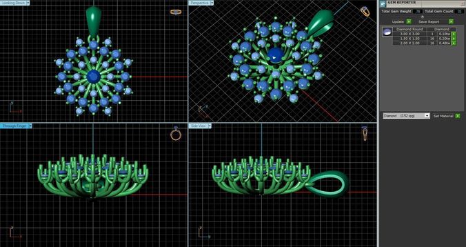 Flower Shaped Pendant With Diamonds 9 3D print model