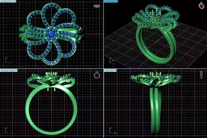 Flower Shaped Ring With Diamonds 9