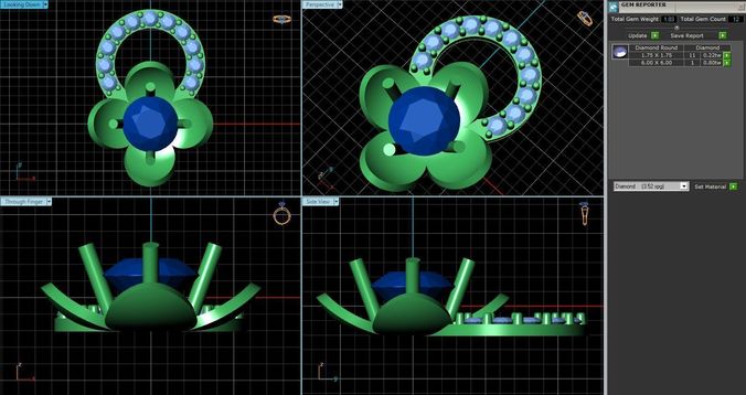 Flower Shaped Pendant With Diamonds 10 3D print model