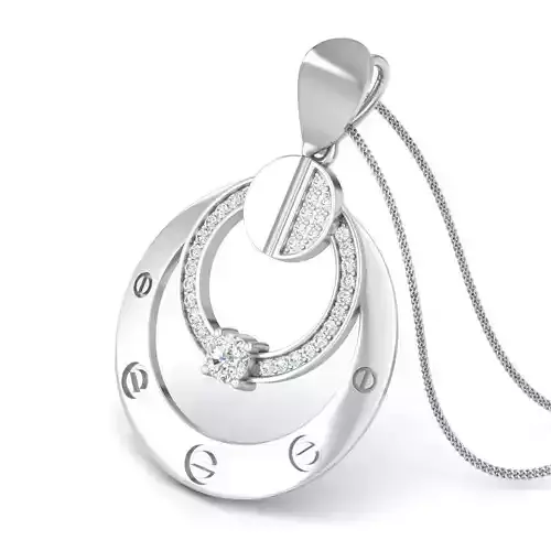 Round Silver Pendant With Diamonds