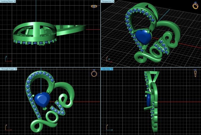 Heart Shape Love Script Ring With Diamonds  3D print model