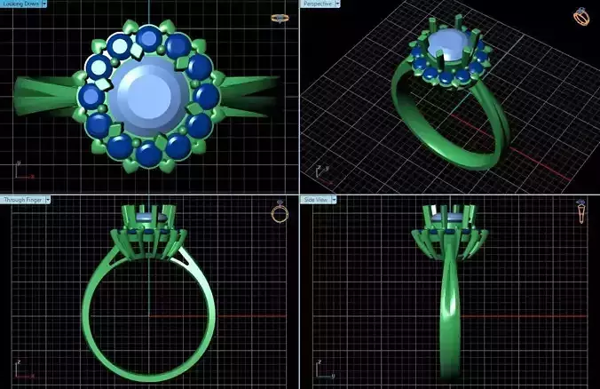 Halo Round Ring With Diamonds