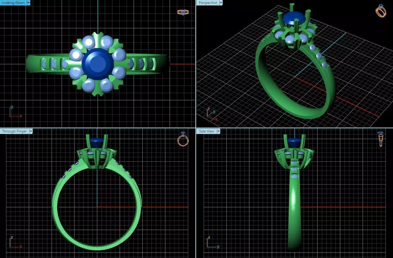 Flower Shape Ring With Diamonds 4 3D print model_0