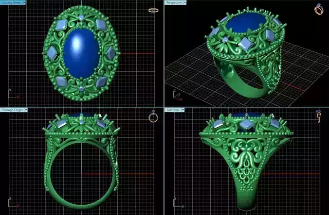 Oval Shaped Large Ring With Diamonds