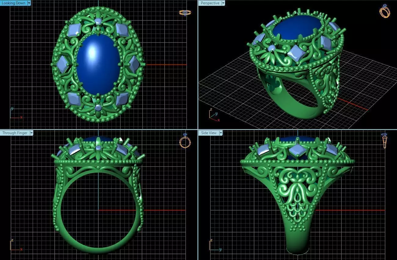 Oval Shaped Large Ring With Diamonds 3D print model_0