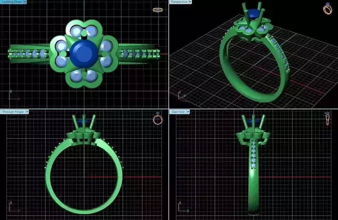 Flower Shape Side Stone Ring With Diamonds 4