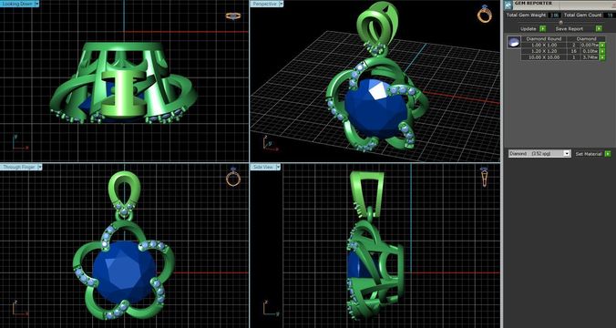 Flower Shaped Pendant With Diamonds 11 3D print model