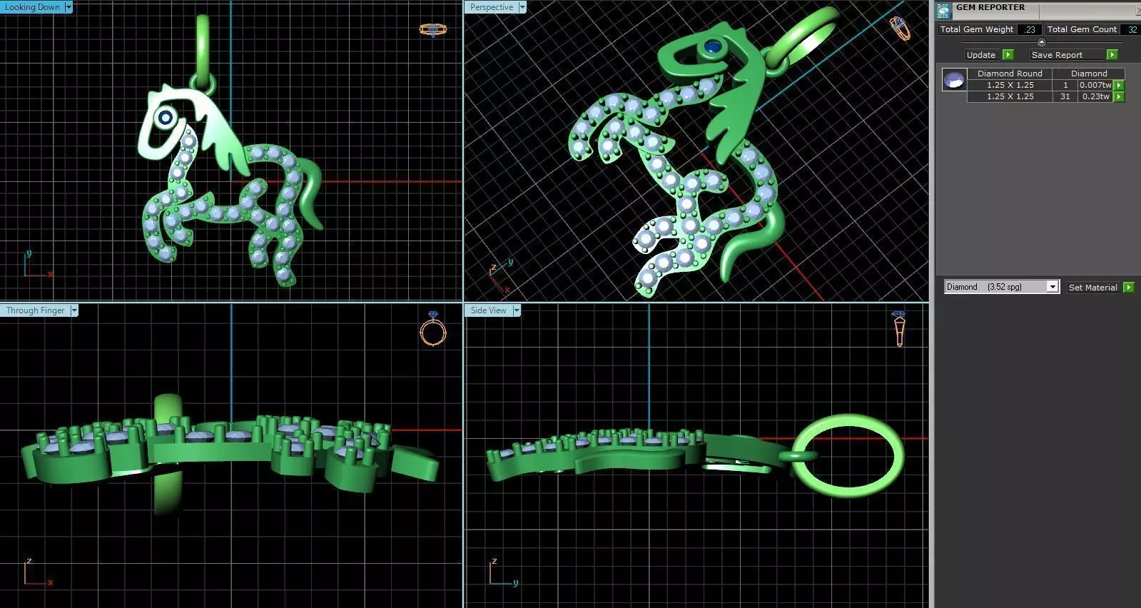 Horse Shape Pendant With Diamonds 3D print model_0