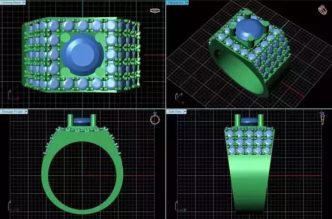 Wide Square Ring With Diamonds