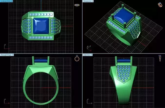Square Thick Wide Ring With Diamonds 3D print model