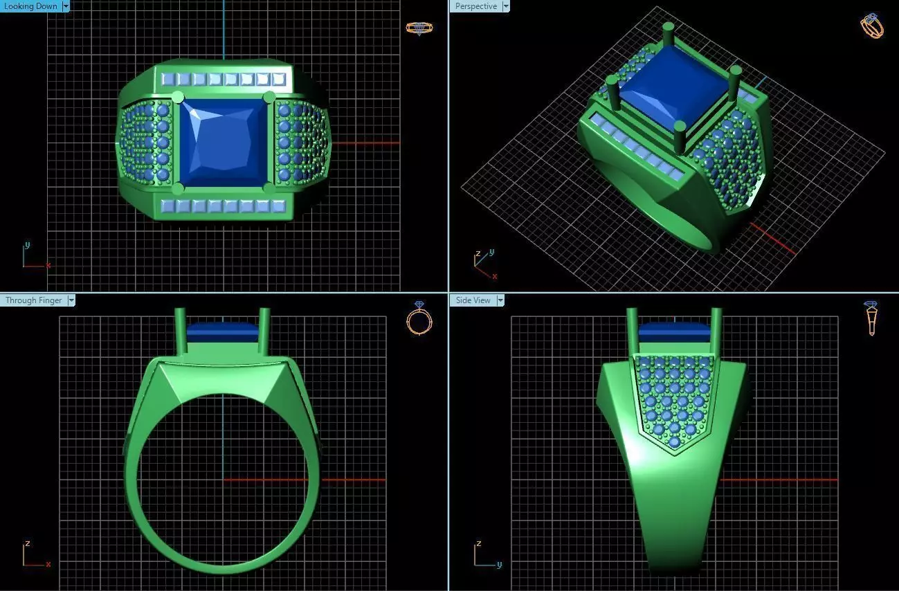Square Thick Wide Ring With Diamonds 3D print model_0
