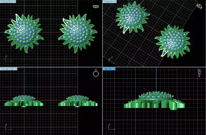 Flower Shaped Ear Studs With Diamonds