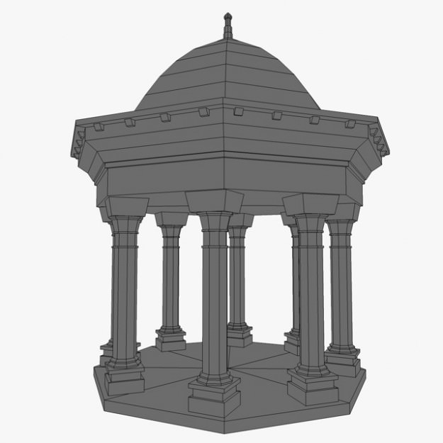 Gazebo stone with columns 3D model_7