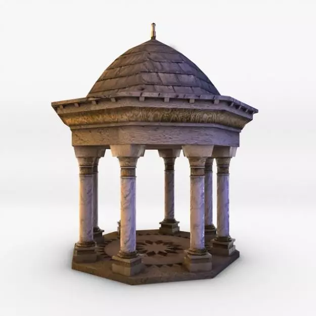 Gazebo stone with columns 3D model_0