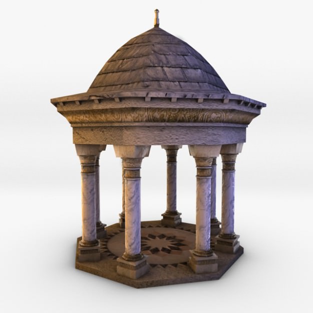 Gazebo stone with columns 3D model_1