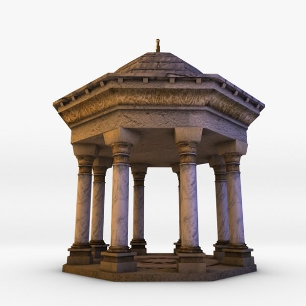 Gazebo stone with columns 3D model_2