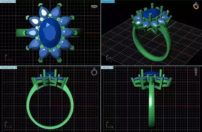 Oval Flower Shaped Ring With Diamonds