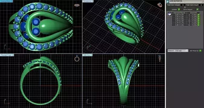 Leaf Shaped Ring With Diamonds