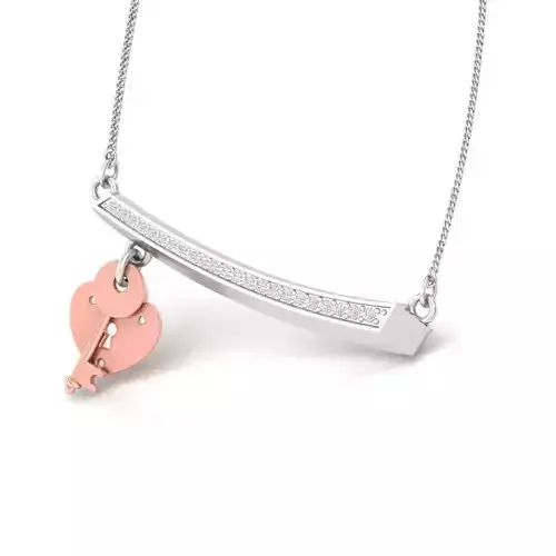 Silver Necklace With Rose Gold Key Shape