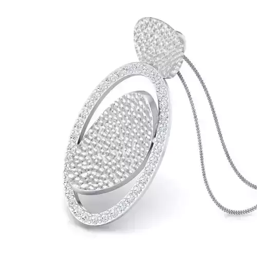 Silver Oval Pendant With Diamonds 