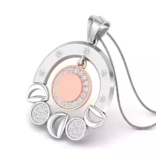 Circular Silver Pendant With Diamonds 3D print model
