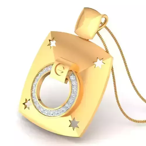 Square Shaped Golden Pendant With Diamonds 1