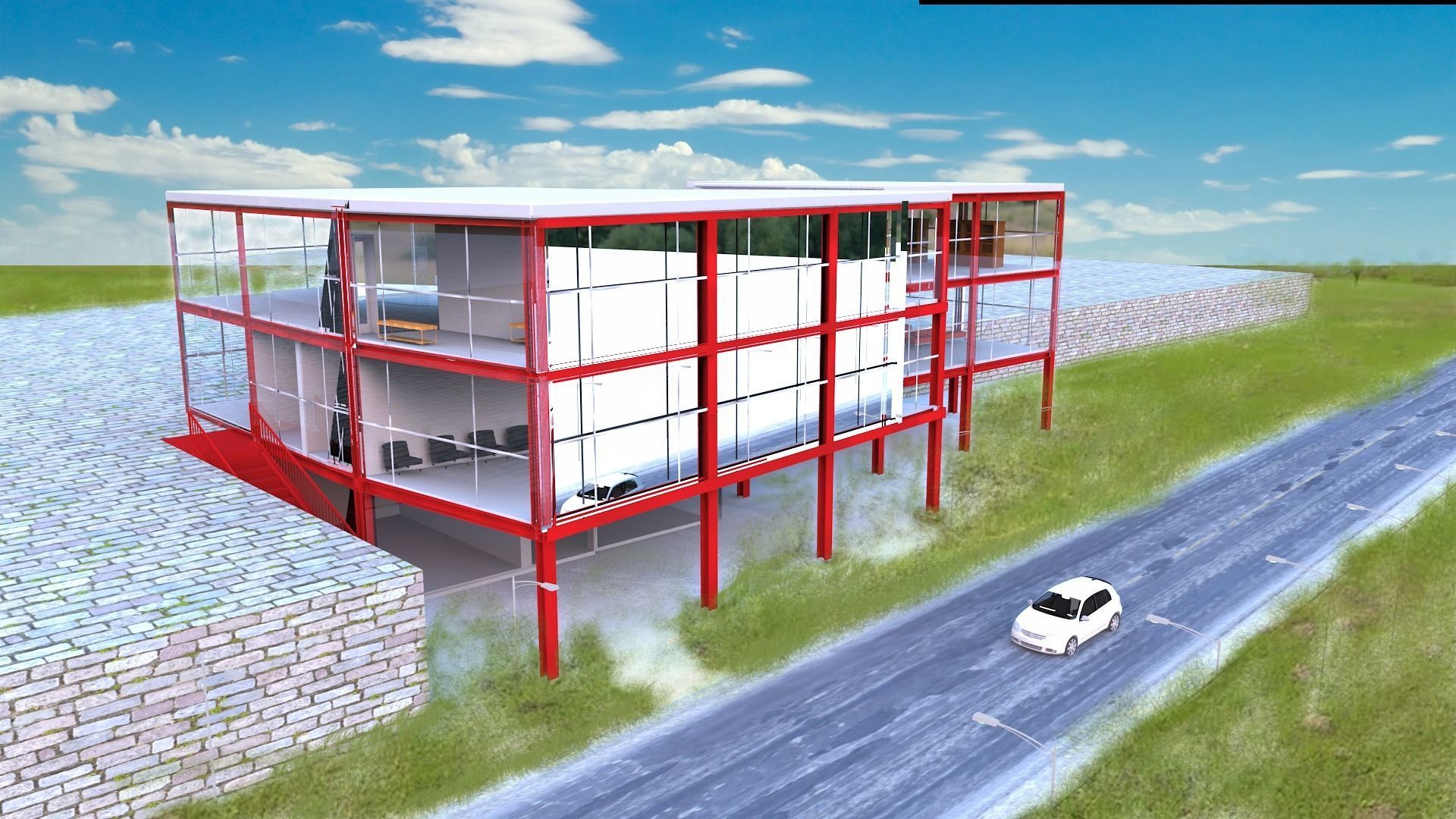 Steel building Free 3D model_2