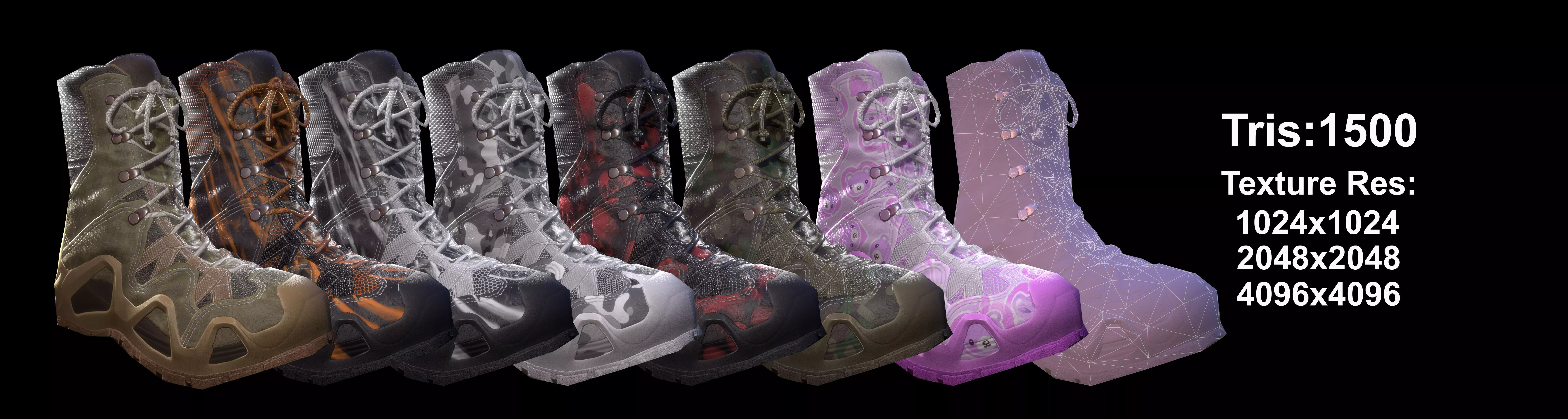 Military Boot Custom Skins Pack Low-poly 3D model_0