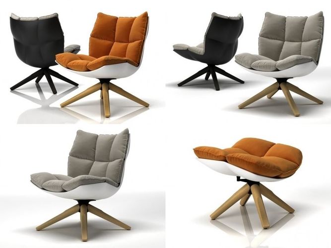 Husk four different chairs on wooden legs 3D model