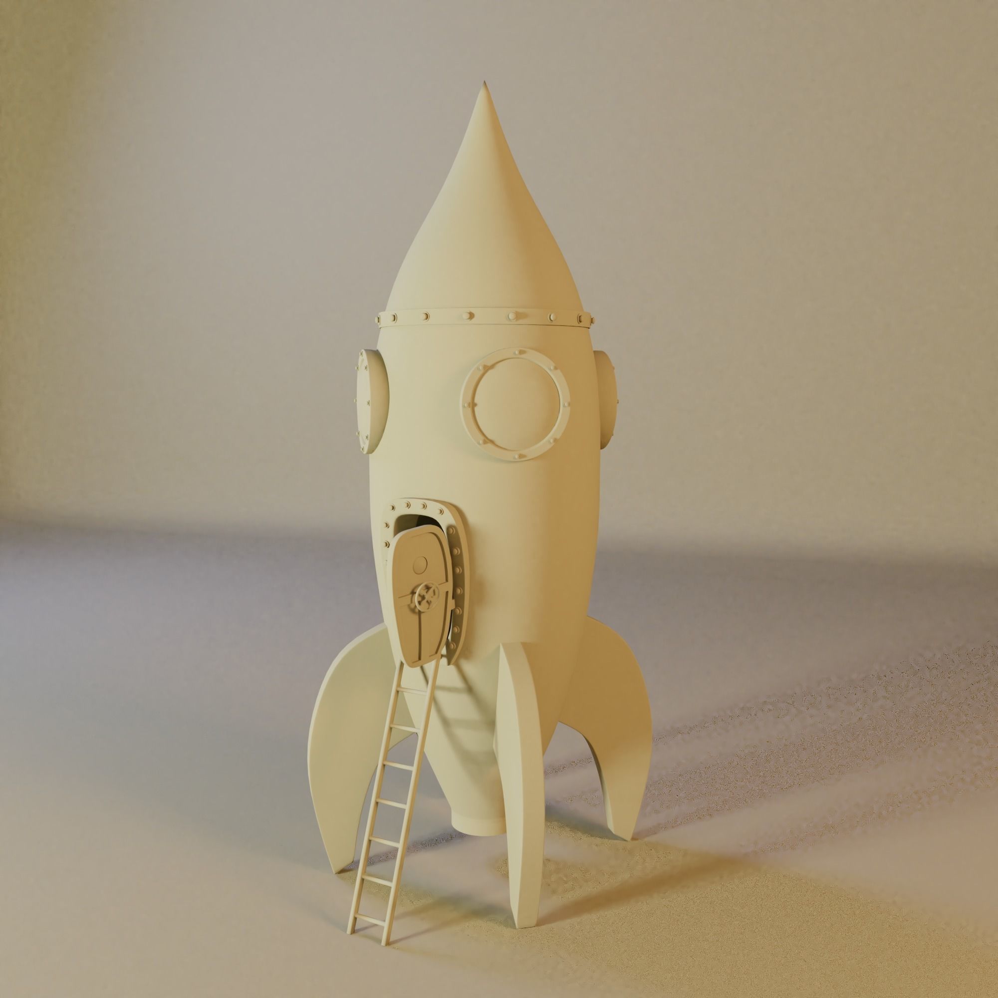 Simple Space Rocket in cartoon style with ladder 3D model | CGTrader
