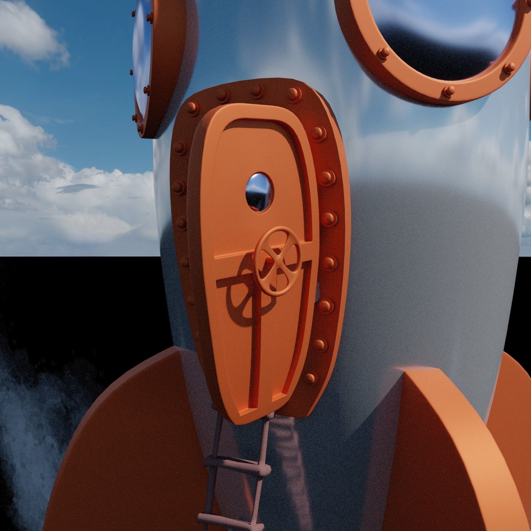 Simple Space Rocket in cartoon style with ladder 3D model | CGTrader