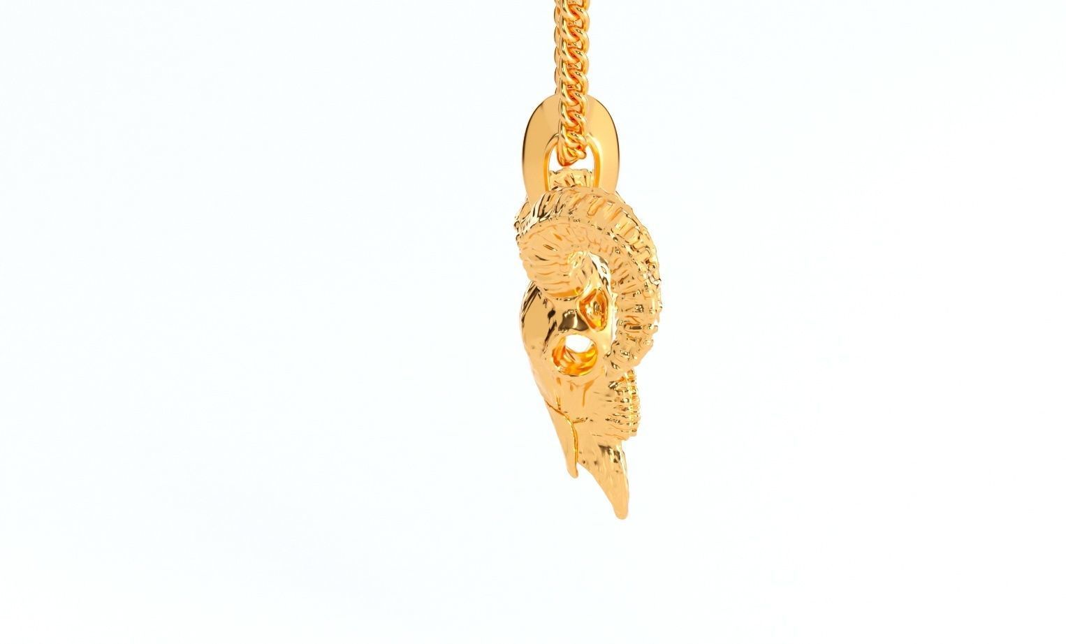 goat skull silver pendant 3D print model_5