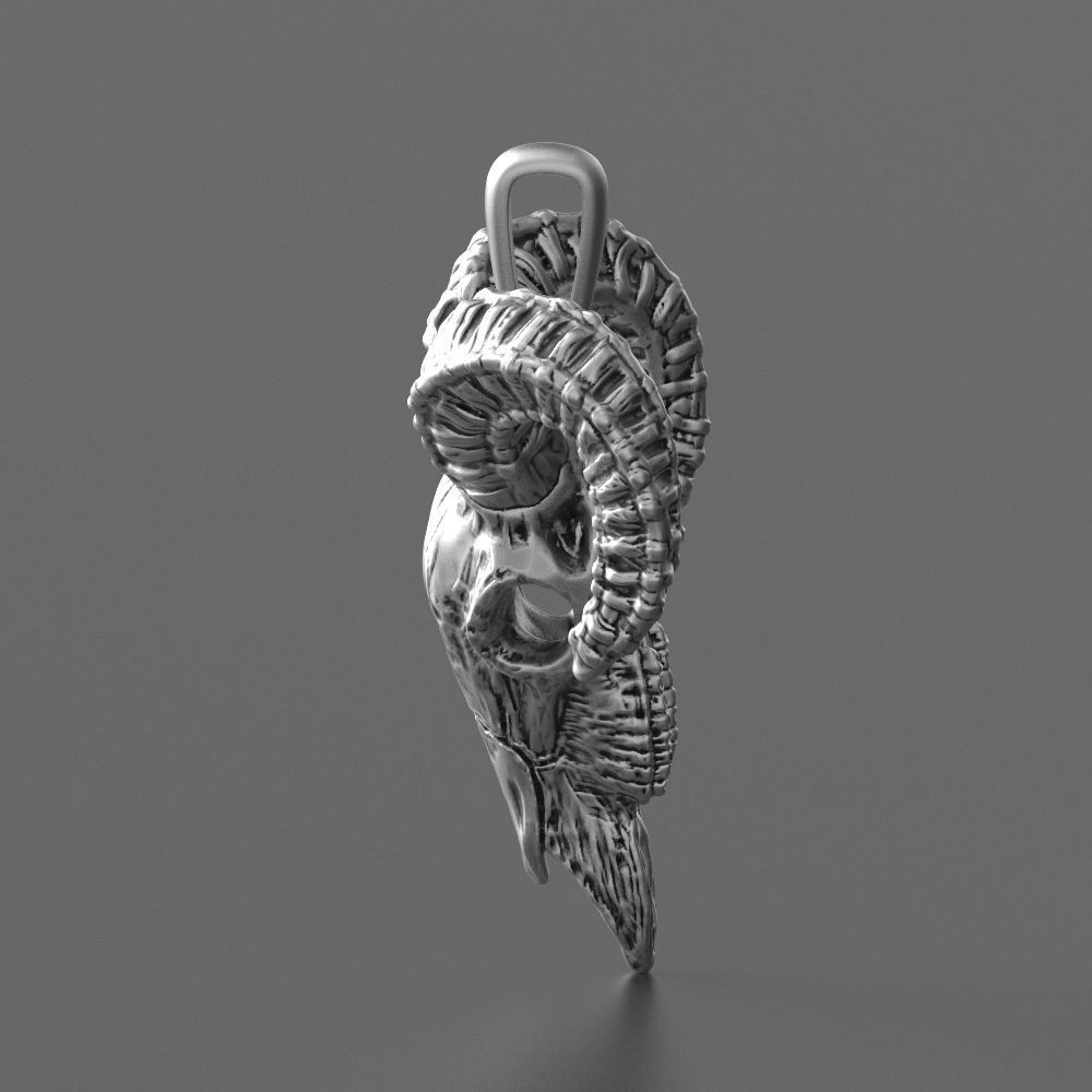 goat skull silver pendant 3D print model_7