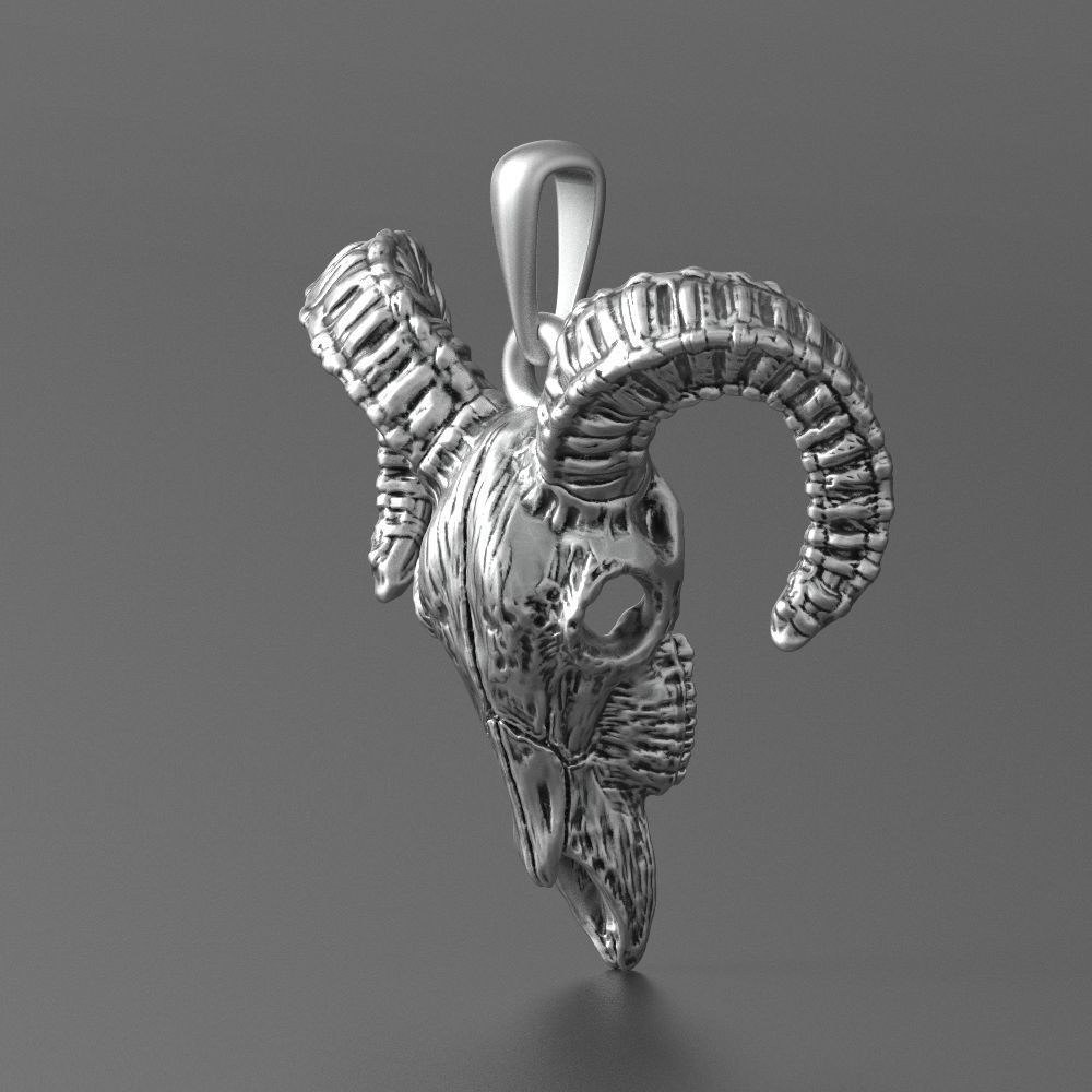 goat skull silver pendant 3D print model_6