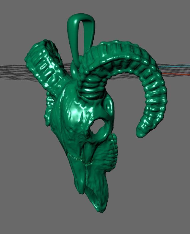 goat skull silver pendant 3D print model_13