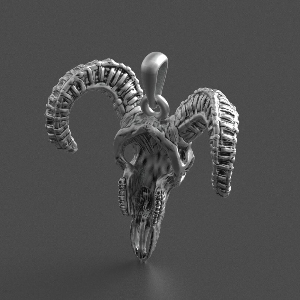goat skull silver pendant 3D print model_9