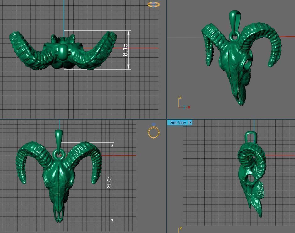 goat skull silver pendant 3D print model_12