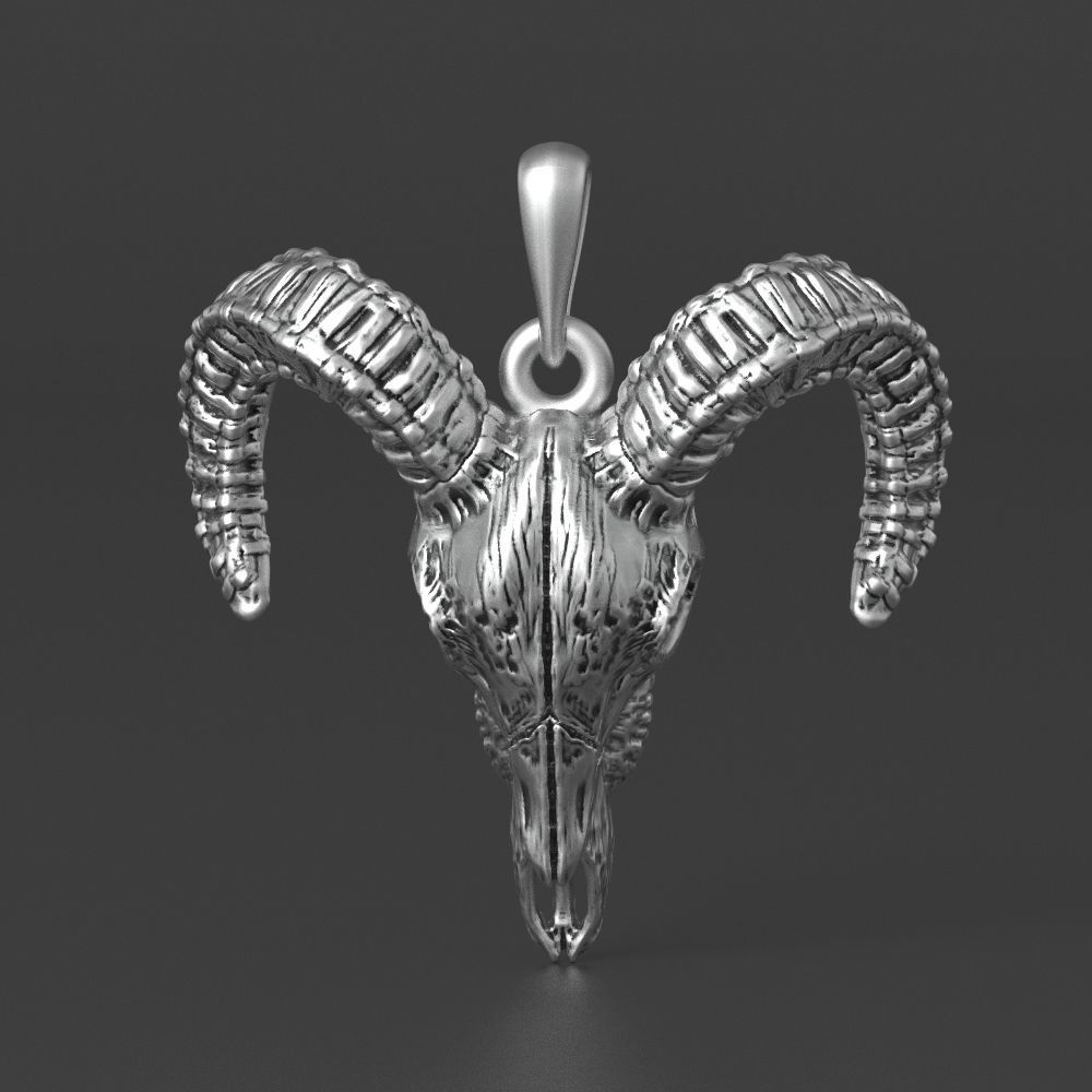 goat skull silver pendant 3D print model_8
