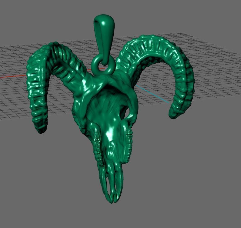 goat skull silver pendant 3D print model_14