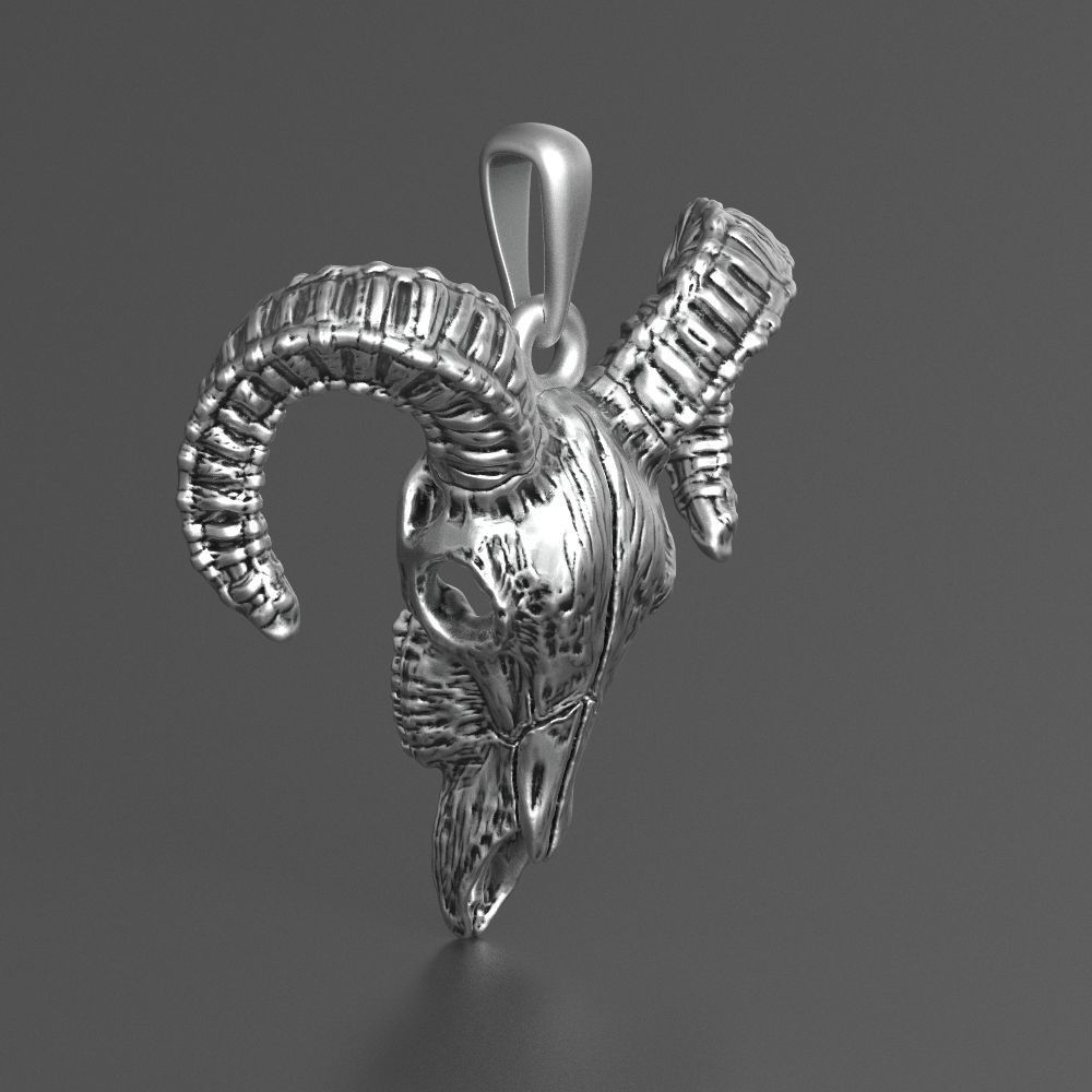 goat skull silver pendant 3D print model_10