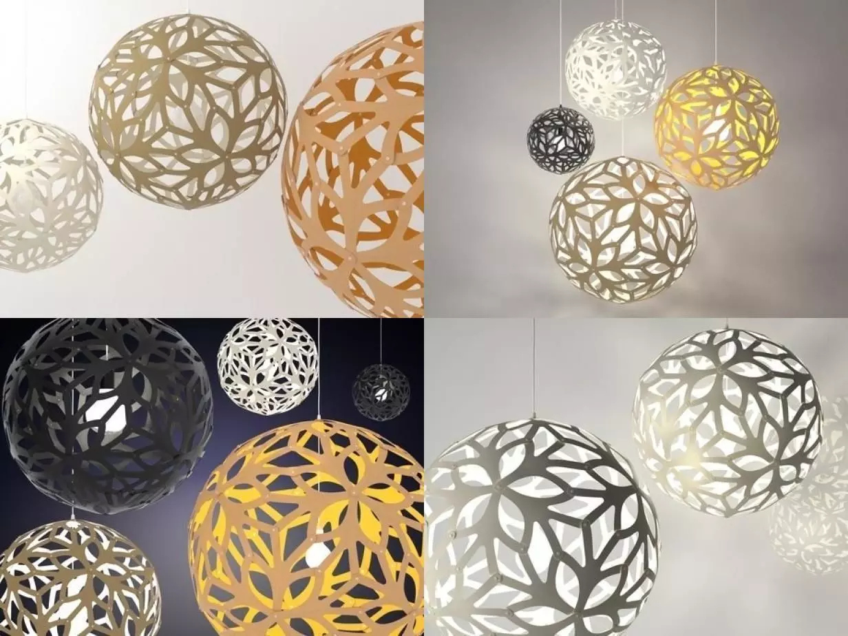 Floral pendant light made of paper 3D model_0