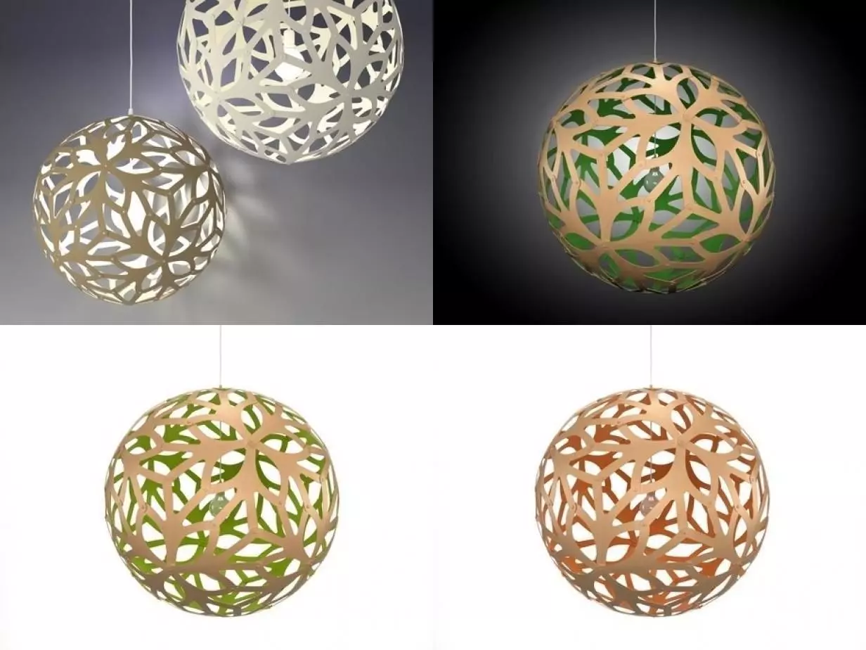 Floral pendant light made of paper 3D model_1