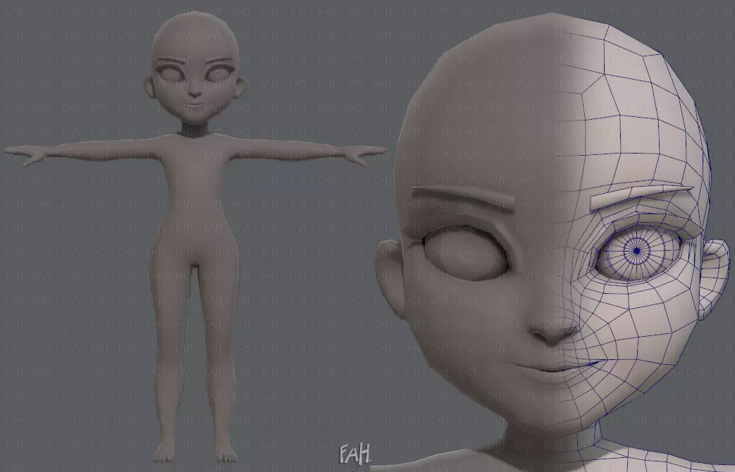 Base mesh girl characterV02 Low-poly 3D model_0