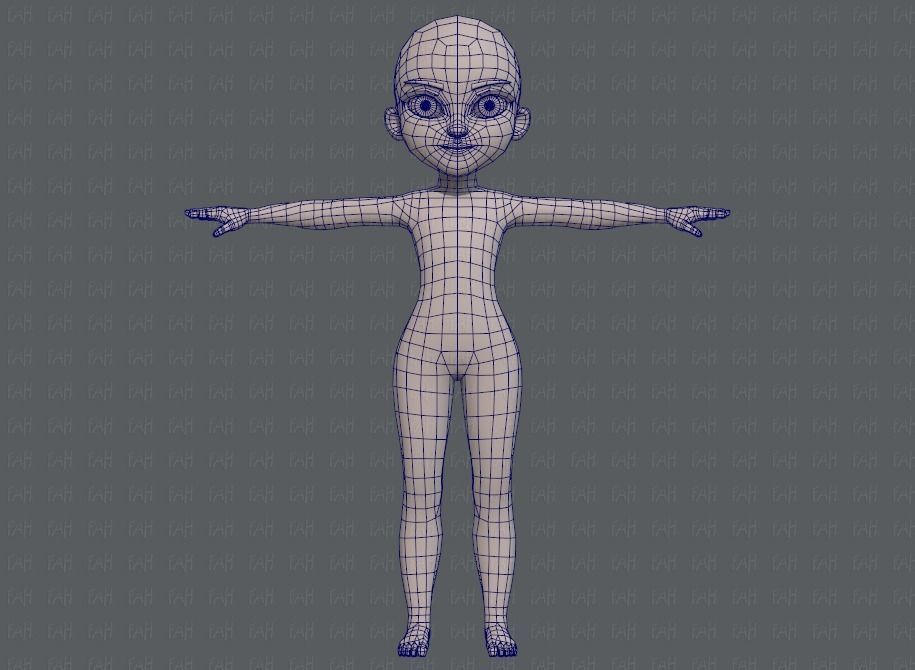 Base mesh girl characterV02 Low-poly 3D model_9