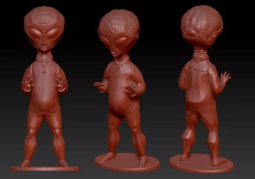 Grey Alien figure with stand 3D print model_0