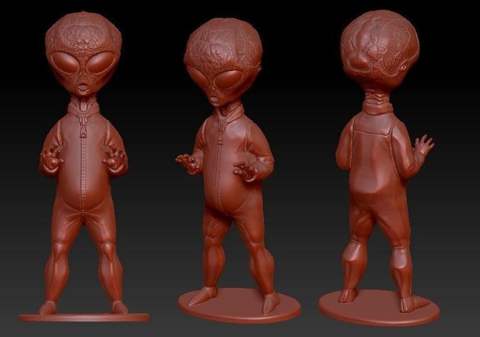 Grey Alien figure with stand 3D print model