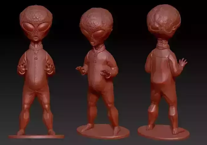 Grey Alien figure with stand 3D print model