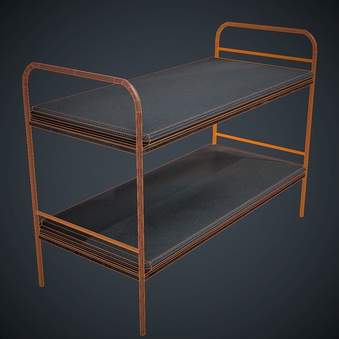 Bed PBR Low Poly bench with two shelves Low-poly 3D model_6